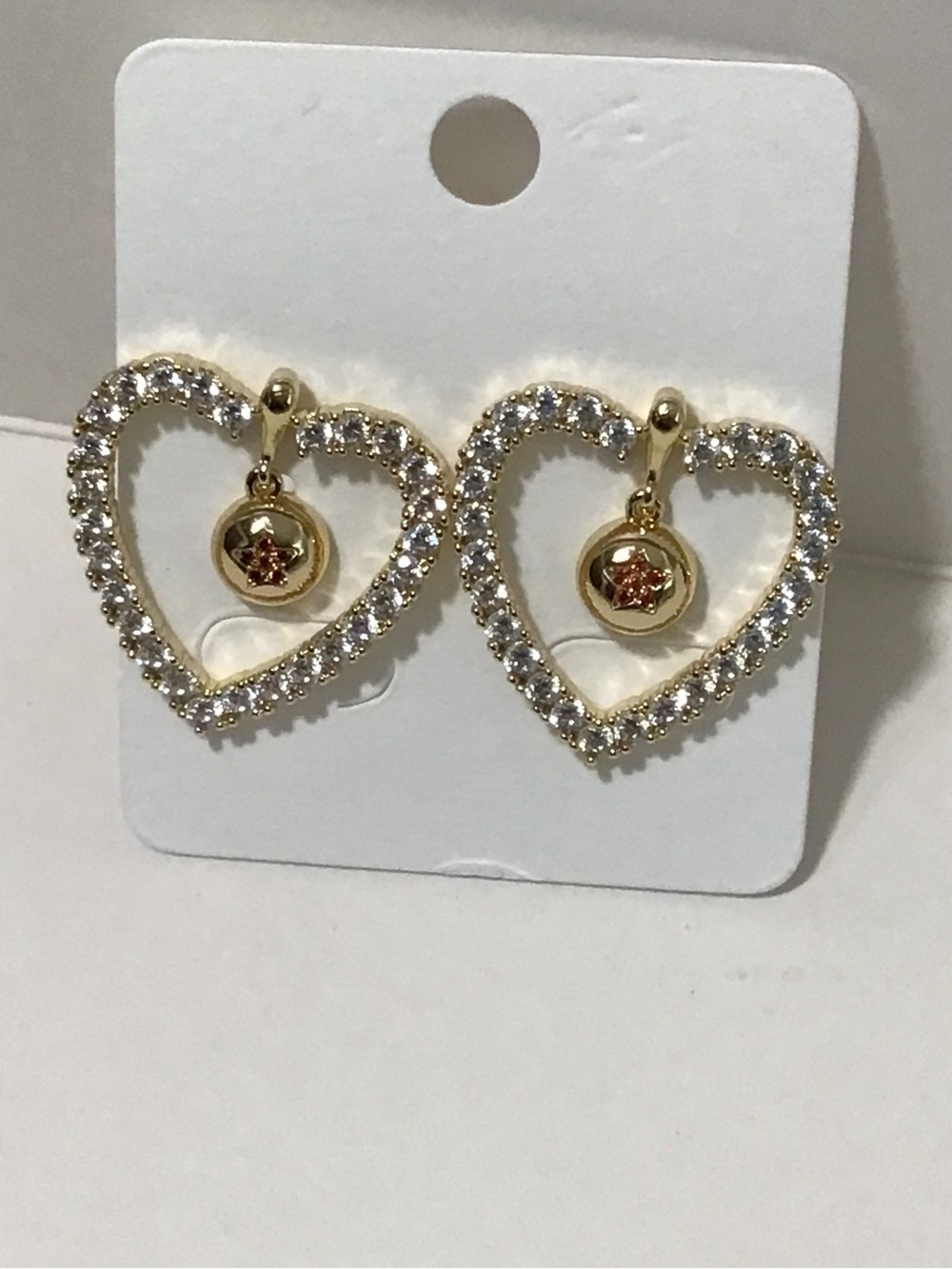 Gold Heart Crystal Drop Earrings - Unbranded